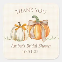 Personalized Bridal Shower Rustic Autumn Thank You Square Sticker