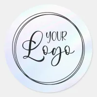 White Pink Turquoise Holographic Gradient Logo Classic Round Sticker