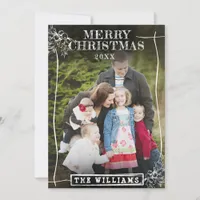 Rustic Christmas Border Family Name Family Photo Holiday Card