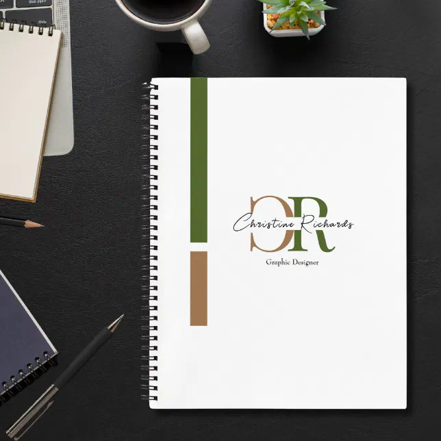 Simple Modern Olive Green Gold Monogram Notebook