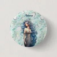 Beautiful Blue-Haired Mermaid  Button