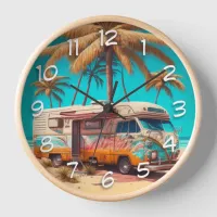 Retro RV and Palm Trees Clock