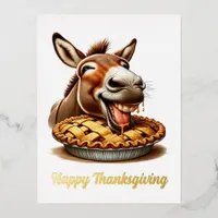 Cute Thanksgiving Donkey Foil Holiday Postcard