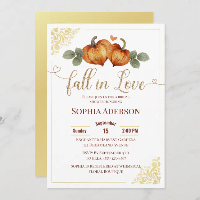 Fall In Love Pumpkin Heart Bridal Shower Invitation