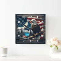 American Eagle Against Mountain Landscape Square Wall Clock