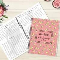 Hand Drawn Lemon Pattern Recipe Vintage Pink  Notebook