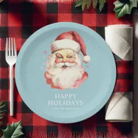 Blue Vintage Retro Santa Claus Christmas Paper Plates