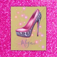 Monogrammed High Heel in Glitter Pink | Fleece Blanket