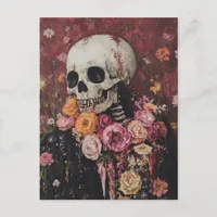 Skeleton and  Pink Flowers Postcard