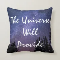 Universe Will Provide Starry Night Sky and Trees Throw Pillow