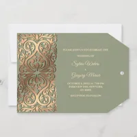 Sage Green and Faux Gold Ethnic modern Wedding Invitation