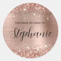 Glittery Rose Gold Foil Delicate Script Book Classic Round Sticker