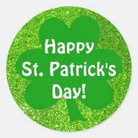 Shamrock Green Glitter Happy St. Patrick's Day Classic Round Sticker