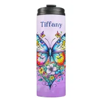 Butterfly and Floral Heart Personalized Thermal Tumbler