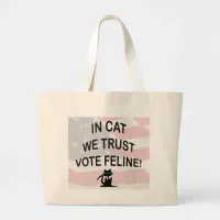 Vote Cat with American Flag Large Tote Bag