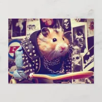 Cute Funny Punk Skateboarding Hamster Postcard