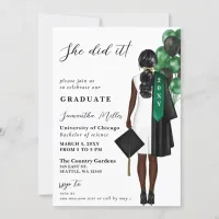 Modern Green Photo She Did It Graduation Invitation