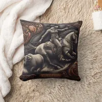 Cowgirl Roping a Steer in Vintage Rodeo Artwork Throw Pillow