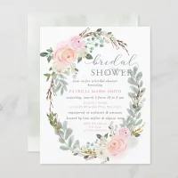 Budget Sage Pink Floral Bridal Shower Invitation