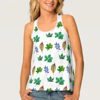 Green and Blue Watercolor Leaves Tank Top