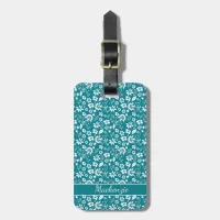 Tropical Teal Turquoise Blue Floral Pattern Luggage Tag