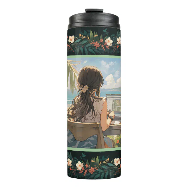 Anime office by the sea thermal tumbler