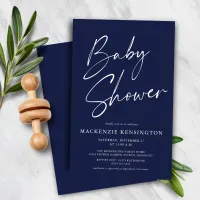 Budget Modern Navy Blue Simple Script Baby Shower