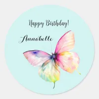 Delicate Pink Butterfly in Pastel Rainbow Colors Classic Round Sticker