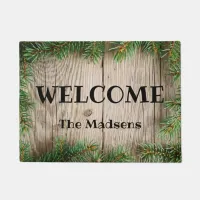 Welcome, Wood Grain with Greenery Doormat