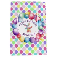 Cute Colorful Watercolor Bunny and Polka Dots Medium Gift Bag