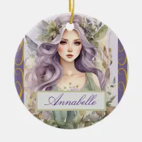 Cottage Fairy in Soft Purple and Sage Green Ceramic Ornament