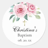 Elegant Watercolor Pink Rose Baptism Sticker