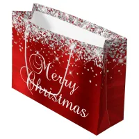 Silver Glitter Red Foil Fancy Merry Christmas Large Gift Bag