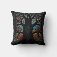 Tree Of Life Stained Glass Mosaic Art  Throw Pillow