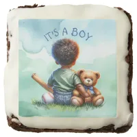Baby Boy of Color with his Teddy Bear Baby Shower Brownie