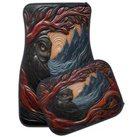 Owl and Mountains in a Vibrant Natural Landscape Car Floor Mat