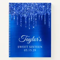 Dripping Royal Blue Glitter Glam Sweet Sixteen Notebook