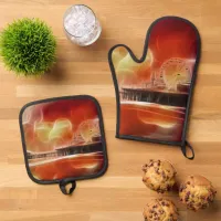 Colorful abstract Santa Monica Pier Oven Mitt & Pot Holder Set