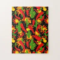 Chilli Pepper, Cactus and Flames Colourful Jigsaw Puzzle