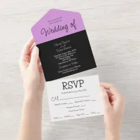 Black, Purple and White Minimalist Modern Wedding All In One Invitation