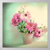 Pot of Pink Watercolor Flowers  Poster