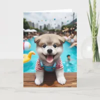 Puppy Cute Pool Party All Occasions Card