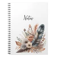 Boho Chic Feathers and Flowers Notebook For Her