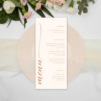 Classic Elegant Script Peach Color Wedding Menu