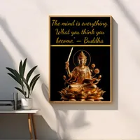 Golden Buddha on lotus throne Poster