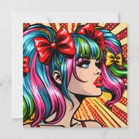 Pretty Pop Art Comic Girl with Bows