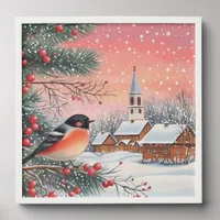 Christmas Watercolor Snowy Landscpae Berries Robin Peel And Stick Photo Tile