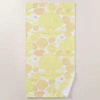 Lemon Yellow Seashell Pattern Coastal Beach Towel