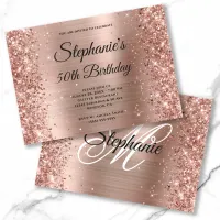 Rose Gold Foil Glitter Fancy Monogram Birthday Invitation