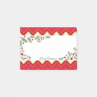 Red Chevron Holiday Greenery Merry Christmas Post-it Notes